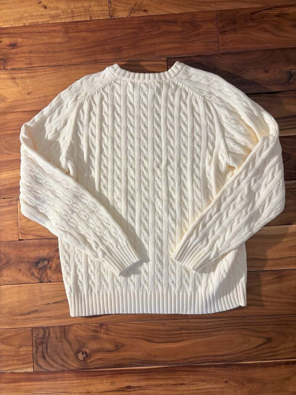 Roundtree & Yorke Men's 100% Cotton Cable-Knit Crewneck Sweater White Size L